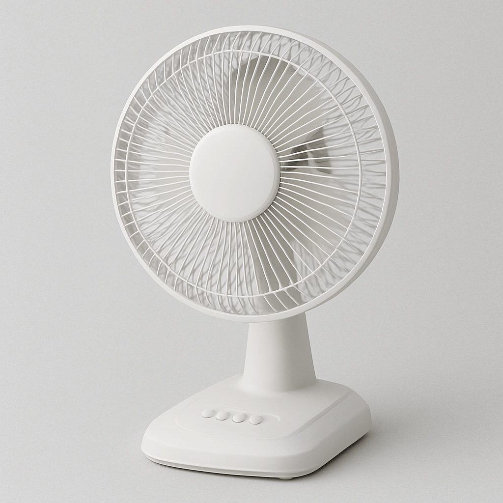 White oscillating dorm fan with circular grill and compact base for airflow and comfort