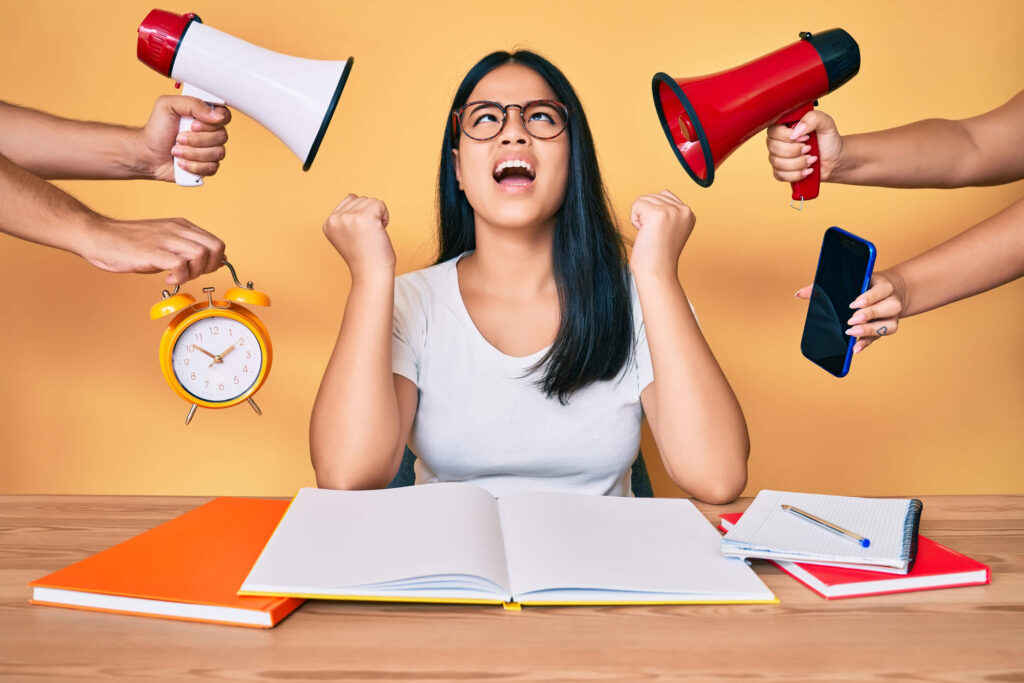 College student panicking during finals because she didn't book her college storage.